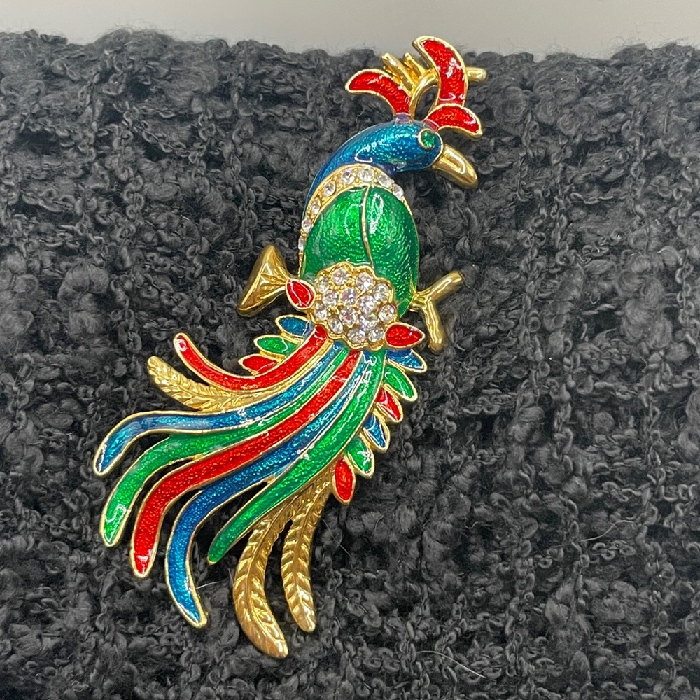 Vintage Colorful Bird Brooch